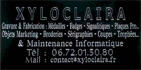 Plaque en Alu noir fond Alu - gravure 6 lignes - xyloclaira